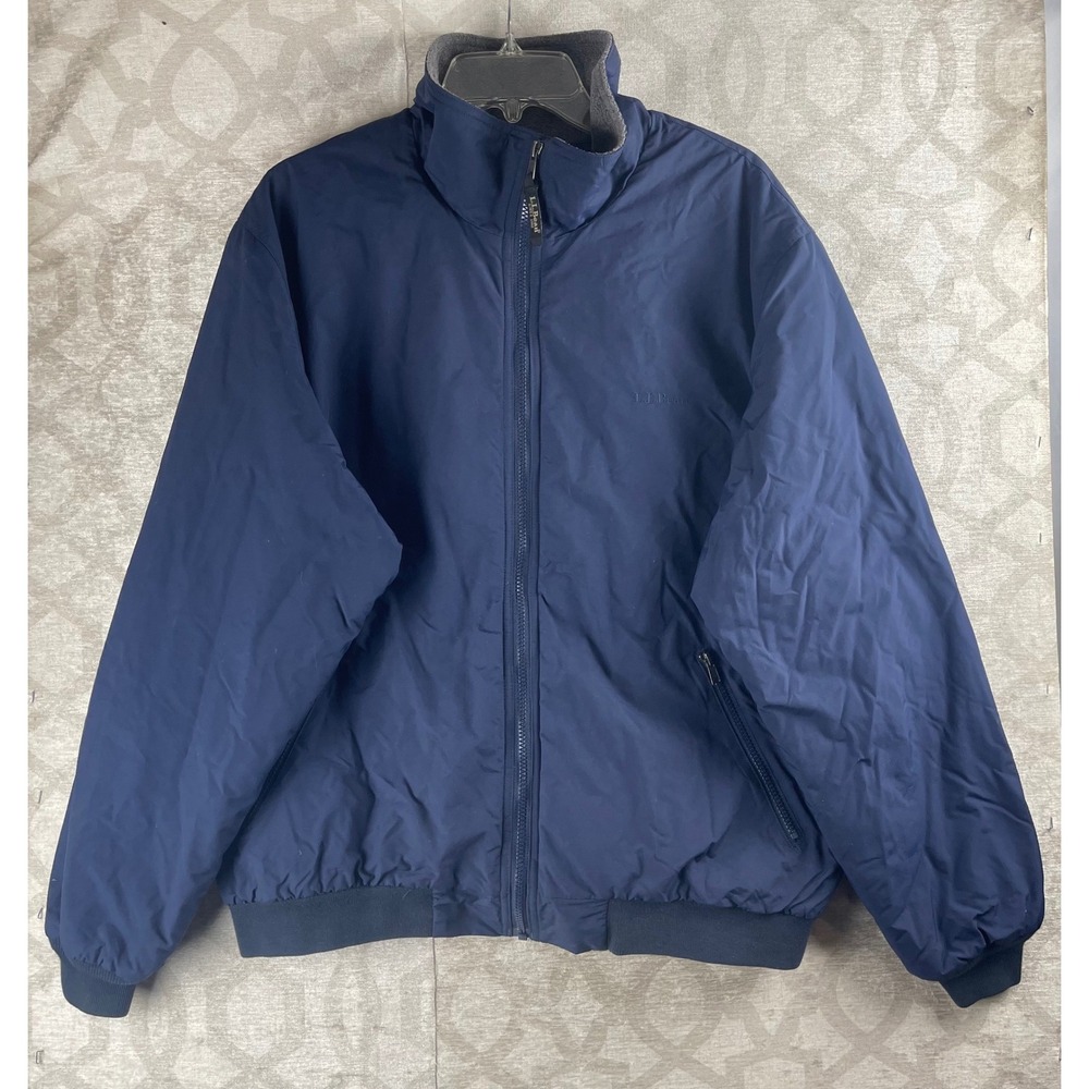 LL Bean Warm-Up Jacket Mens Large Navy Blue Fleece Lined Bomber Nylon 205l07